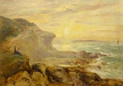 Robert Jobling (Staithes Group 1841-1923): 'Sunset Whitley Rocks' Whitley Bay,