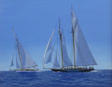 James Miller (British 1962-): Classic Yachts - 'Mariquita & Tuiga on the Med', oil on canvas signed,