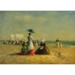 Manner of Eugene Boudin (French 1824-1898): Figures on the Beach,