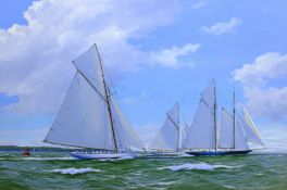 James Miller (British 1962-): Classic Yachts - 'Mariquita Tuiga & Mariette racing on the Solent',