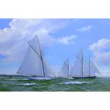 James Miller (British 1962-): Classic Yachts - 'Mariquita Tuiga & Mariette racing on the Solent',