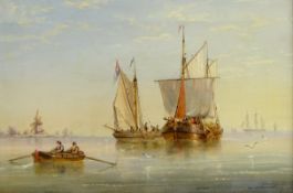 Henry Redmore (British 1820-1887): Sailing Barges off the Coast,