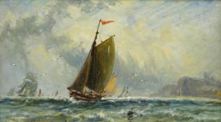 Richard Weatherill (British 1844- 1923): Fishing Boats off Whitby, oil on board signed 16.5cm x 19.