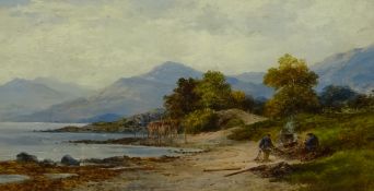 Scottish School (19th century): Mending Salmon Nets by the Water's Edge,