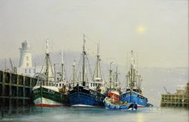Jack Rigg (British 1927-): Scarborough Harbour with Trawler 'SH31 Julie Ann',