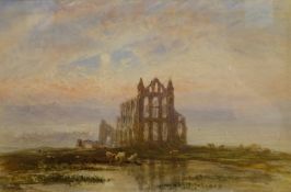 George Weatherill (British 1810-1890): Whitby Abbey with Cattle Grazing by Moonlight,