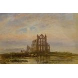 George Weatherill (British 1810-1890): Whitby Abbey with Cattle Grazing by Moonlight,