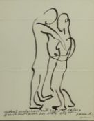 Dame Laura Knight RA (Staithes Group 1877-1970): Dancing Figures, pen and ink with inscription '....