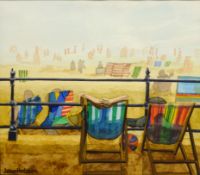 Jean Hobson (Northern British Contemporary): 'Slight Fret II' - Deck Chairs on the Foreshore