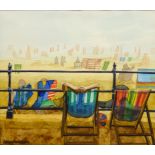 Jean Hobson (Northern British Contemporary): 'Slight Fret II' - Deck Chairs on the Foreshore