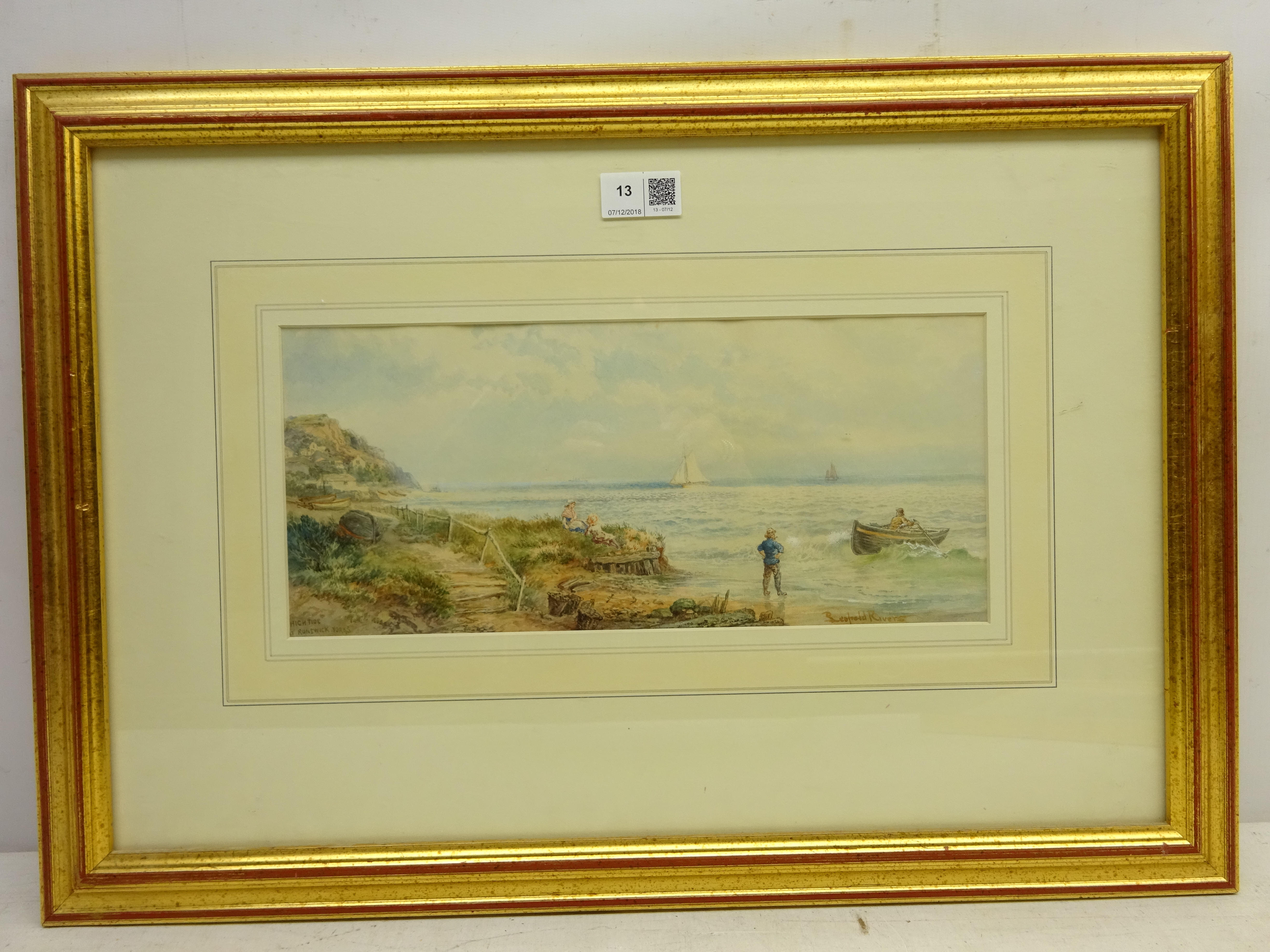 Leopold River (British 1850-1905): 'High Tide at Runswick. Yorks', watercolour signed and titled 14. - Image 2 of 2