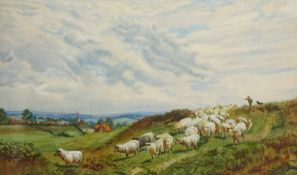 John William Bottomley (British 1816-1900): Shepherd with his Flock,