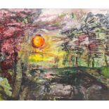 Nick Coley (British Contemporary): Abstract Sunset, oil on canvas signed,