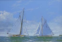 James Miller (British 1962-): J Class Yachts on the Solent - 'Ranger' and 'Mariquita & Tuiga',