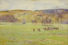 Percy Brooke (British 1869-1916): Bringing Home the Cattle, watercolour signed and dated 1907,