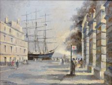 Charles Smith (British 20th century): 'Cutty Sark' by the Quayside,
