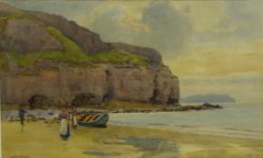 Willie Stephenson (British 1857-1938): Coastal Beach scene with Figures and Rowing Boat,