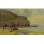 Willie Stephenson (British 1857-1938): Coastal Beach scene with Figures and Rowing Boat,