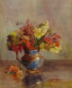 Owen Bowen (Staithes Group 1873-1967): Still Life Copper Lustre Jug of Flowers,