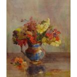 Owen Bowen (Staithes Group 1873-1967): Still Life Copper Lustre Jug of Flowers,