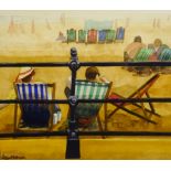 Jean Hobson (Northern British Contemporary): 'Slight Fret I' - Deck Chairs on the Foreshore