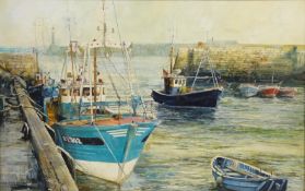 David Biglands (Northern British late 20th century): Fishing Boats in Whitby Harbour,