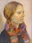 Malcolm Ludvigsen (British 1946-): 'Clare' head and shoulders portrait, oil on canvas signed,