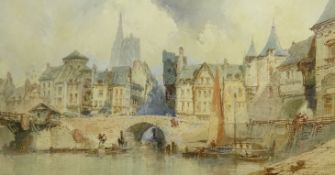 Paul Marny (French/British 1829-1914): The River at 'Mayenne' France, watercolour faintly signed,