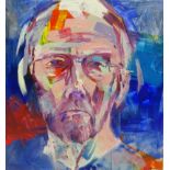Russell Lumb (British Contemporary): Self Portrait, acrylic on board signed and dated 2011 verso 44.