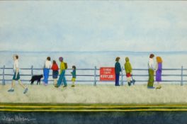 Jean Hobson (Northern British Contemporary): Figures on the Marine Drive Scarborough,
