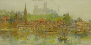 Mary Weatherill (British 1834-1913): Lincoln Cathedral from Brayford Pool,