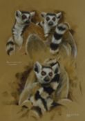 Robert E Fuller (British 1972-): 'Ring-Tailed Lemurs Chester Zoo', gouache signed and dated 1992,