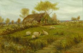 William Henderson of Whitby (British 1844-1904): 'Sheep grazing at Water Ark Farm Goathland',