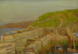 Percy Herbert Portsmouth (British 1874-1953): 'Cockburnspath Cove Harbour', oil on panel signed,