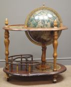 Late 20th century globe drinks trolley, two tier with bottle rack, W61cm, H95cm,