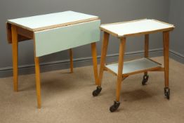 Formica two tier trolley, light teal finish, splayed tapering supports, (W62cm, H74cm,