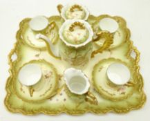 Early 20th Century cabaret set comprising, oblong two handle tray, teapot, sucrier,