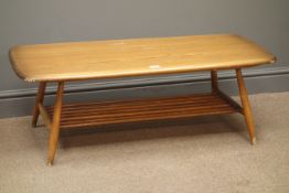 Ercol rectangular coffee table, turned supports and undertier, W105cm, H37cm,