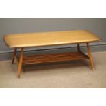 Ercol rectangular coffee table, turned supports and undertier, W105cm, H37cm,