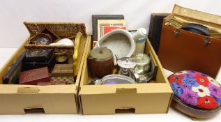 Pair Chinese cinnabar lacquer oblong boxes, Victorian papier mache tea caddy,