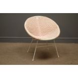 Retro basket chair in white and pink finish,