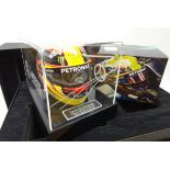 Lewis Hamilton signed 1:2 scale 2017 helmet, on LED light up display stand with clear cover,