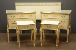 Pair of French style cream and gilt chests, three drawers, cabriole legs, (W77cm, H81cm, D50cm),