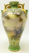 Hadley's Worcester vase, of baluster form with two pierced gilt handles,