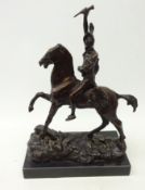 Patinated bronze study of a Native American Indian on horseback after Frederic Remington on