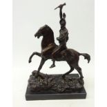 Patinated bronze study of a Native American Indian on horseback after Frederic Remington on