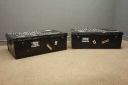 Pair 'Uandi' steel travelling trunks, black painted finish, (W92cm, H31cm, D60cm),
