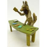 Austrian cold painted bronze depicting a Fox croupier, marked Austria and Bergman style impressed B,