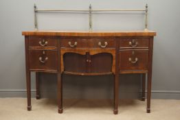 Georgian style mahogany sideboard, brass rail back with turned columns and finials,