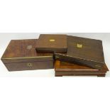 Victorian brass bound walnut writing slope, fitted interior with two secret drawers,